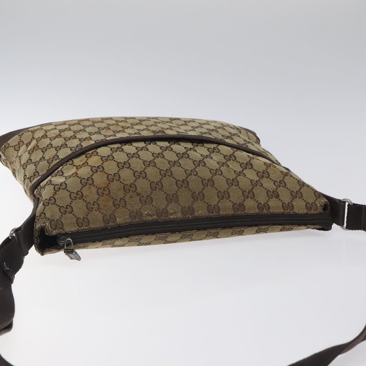 GUCCI GG Canvas Shoulder Bag Beige Silver 145856 Auth bs24170