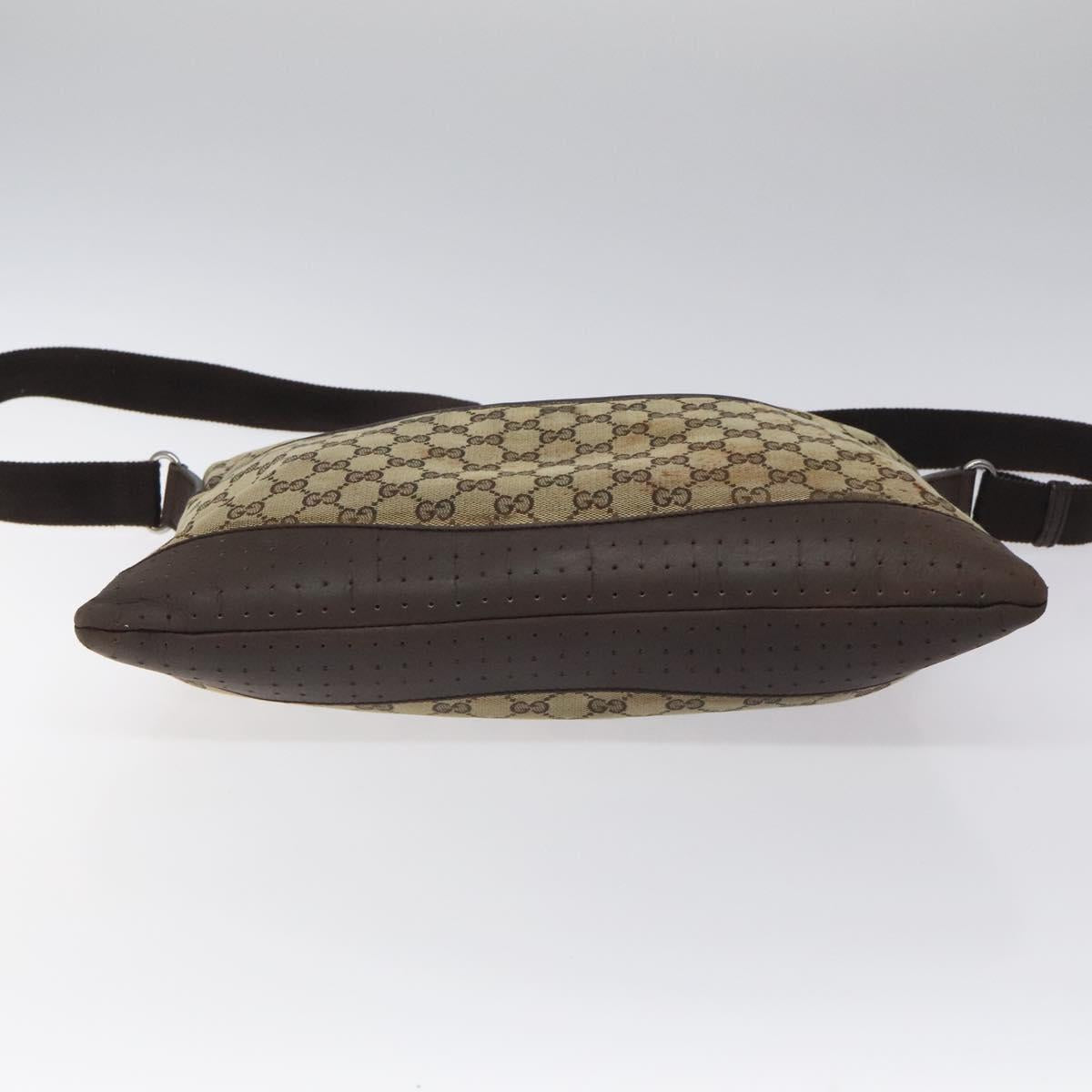 GUCCI GG Canvas Shoulder Bag Beige Silver 145856 Auth bs24170