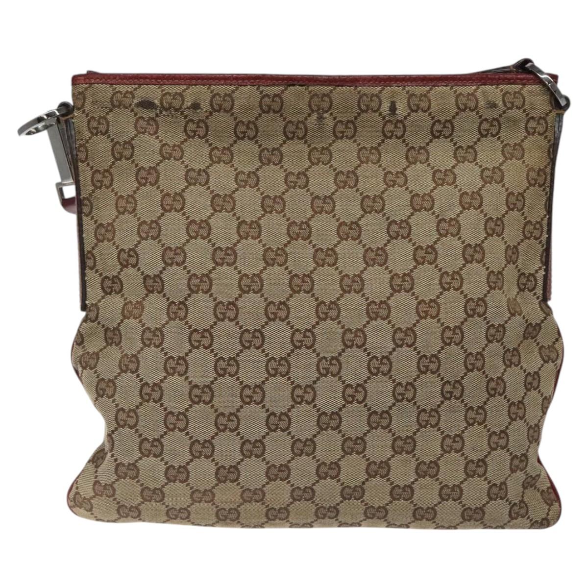 GUCCI GG Canvas Shoulder Bag Beige Silver 113013 Auth bs24171