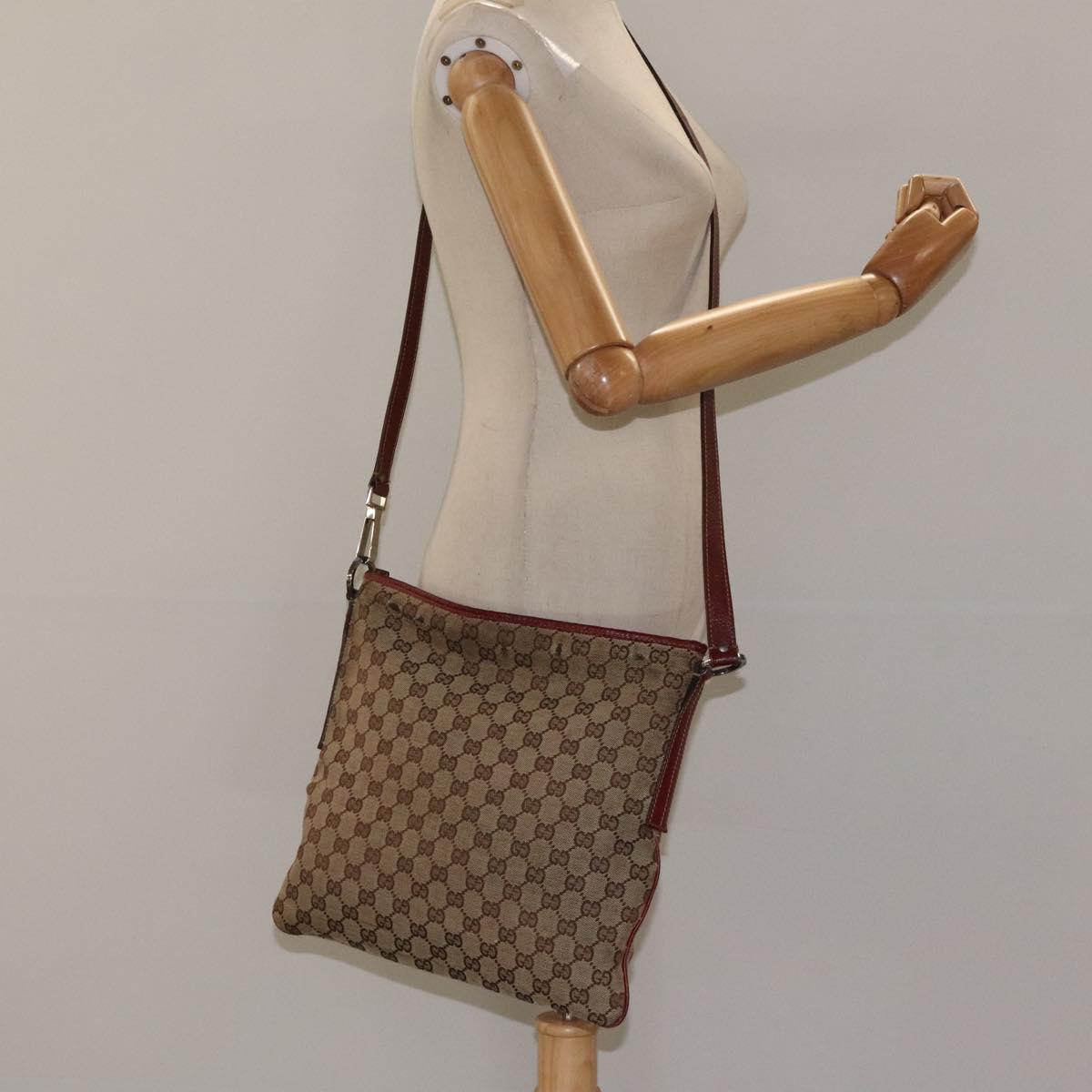 GUCCI GG Canvas Shoulder Bag Beige Silver 113013 Auth bs24171