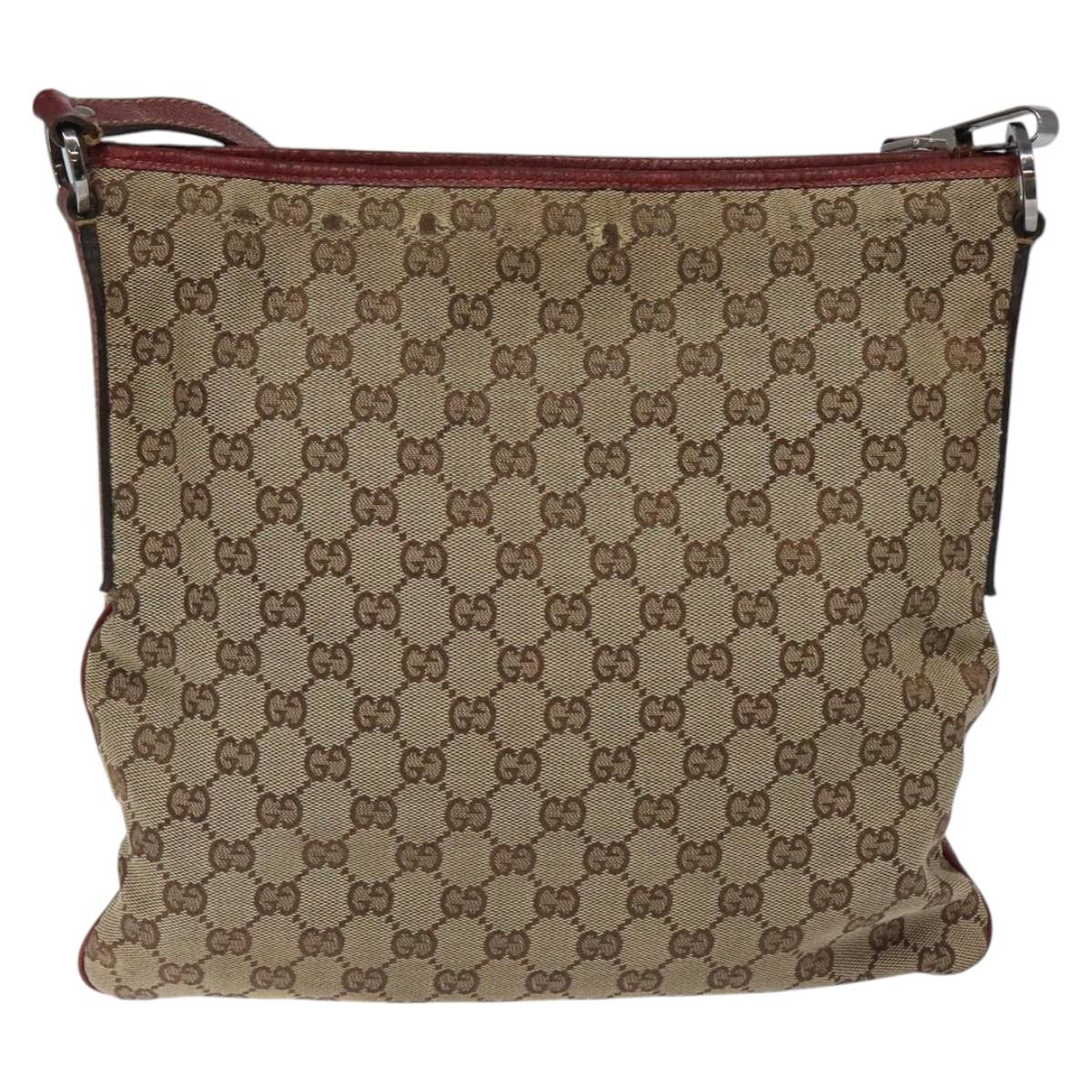 GUCCI GG Canvas Shoulder Bag Beige Silver 113013 Auth bs24171
