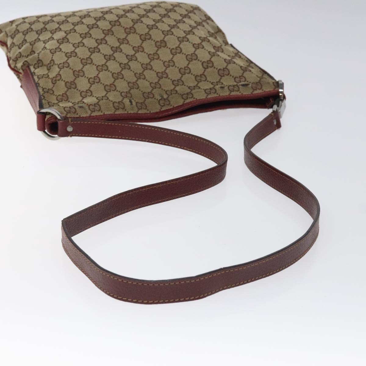 GUCCI GG Canvas Shoulder Bag Beige Silver 113013 Auth bs24171