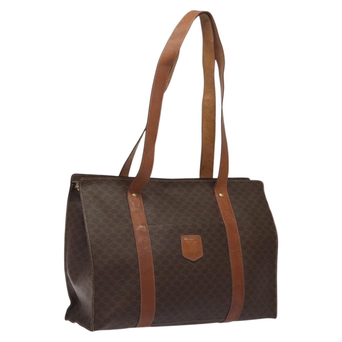 CELINE Macadam Canvas Tote Bag PVC Leather Brown Gold Auth bs24200