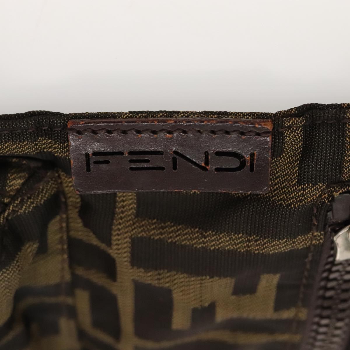 FENDI Zucca Canvas Shoulder Bag Black Brown Silver Auth bs24205
