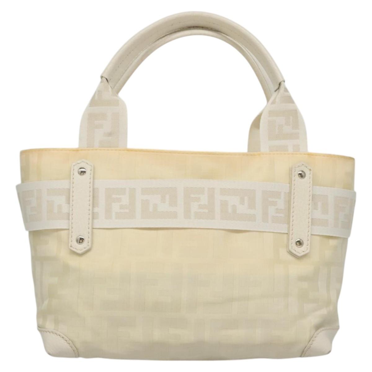 FENDI Hand Bag Nylon White Silver Auth bs24206