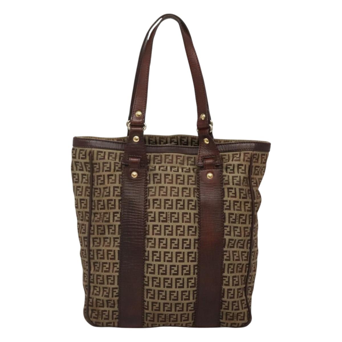 FENDI Zucchino Canvas Tote Bag Beige Gold Auth bs24207