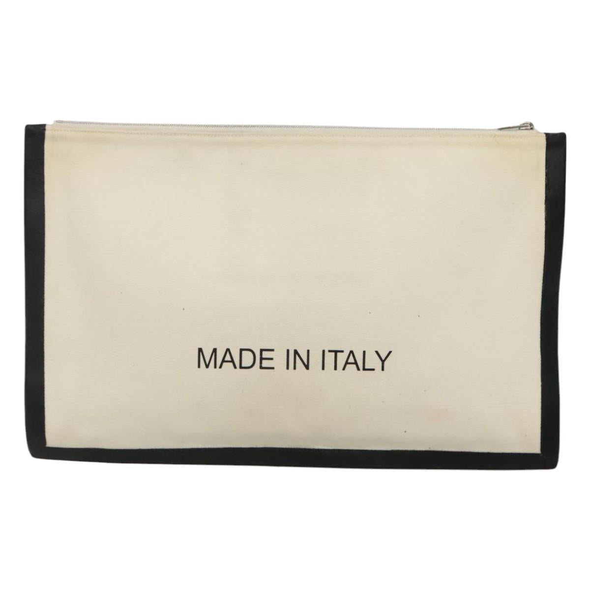 CELINE Clutch Bag Canvas White Black Auth bs24215