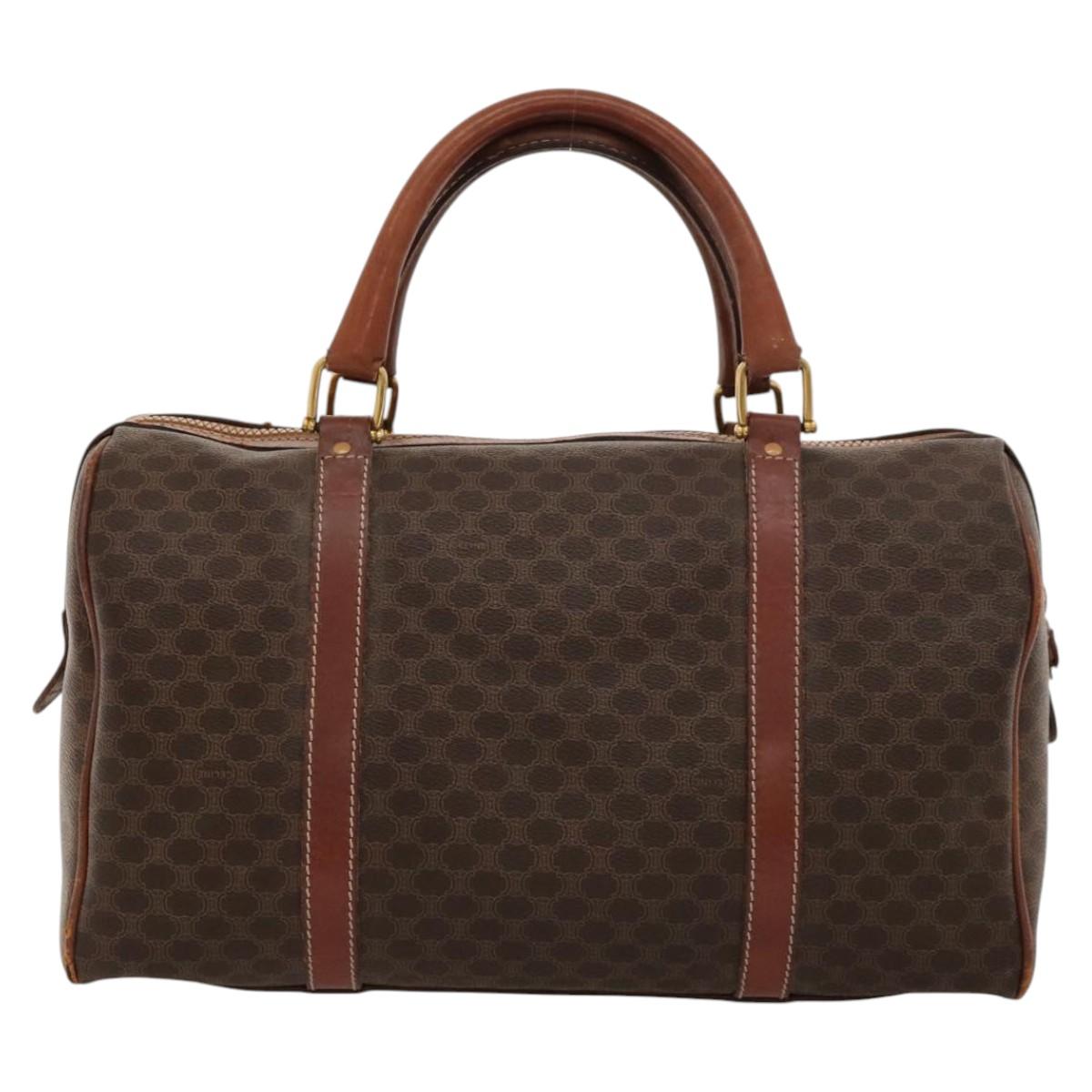 CELINE Macadam Canvas Boston Bag PVC Leather Brown Gold Auth bs24216