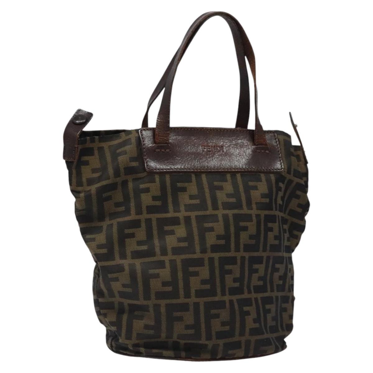 FENDI Zucca Canvas Hand Bag Black Brown Silver Auth bs24219
