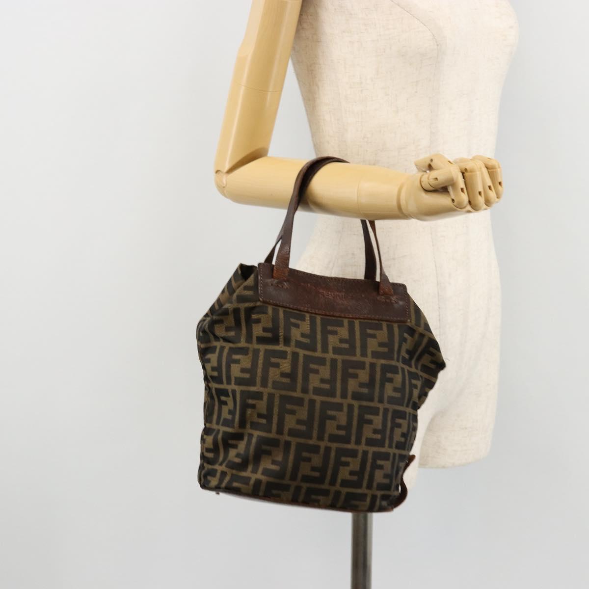 FENDI Zucca Canvas Hand Bag Black Brown Silver Auth bs24219