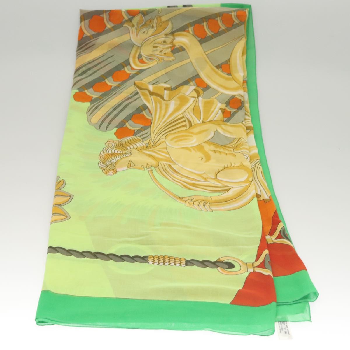 HERMES Large Format Scarf Silk Green Auth bs24222