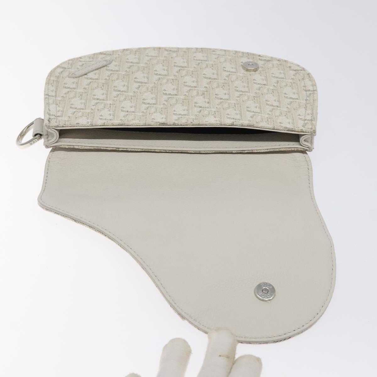 Christian Dior Trotter Canvas Saddle Clutch Bag White Silver Auth bs24225