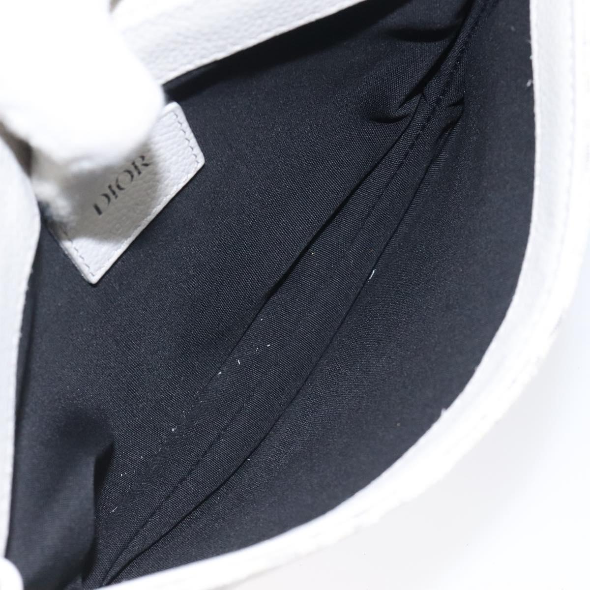 Christian Dior Trotter Canvas Saddle Clutch Bag White Silver Auth bs24225