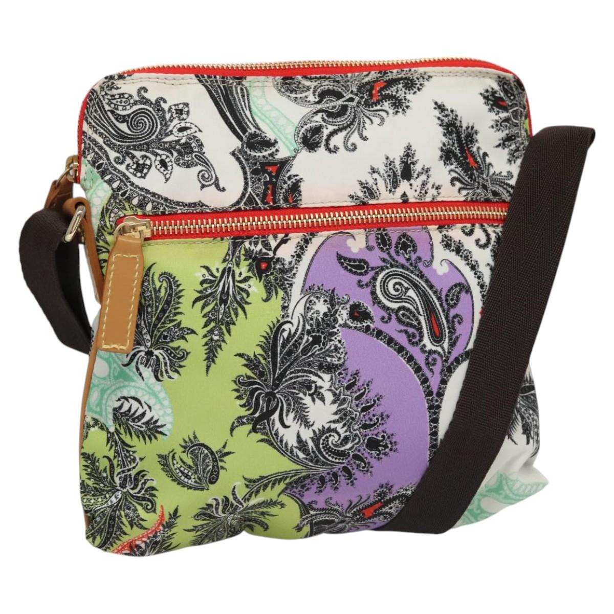 ETRO Shoulder Bag Nylon Gold White Auth bs24232