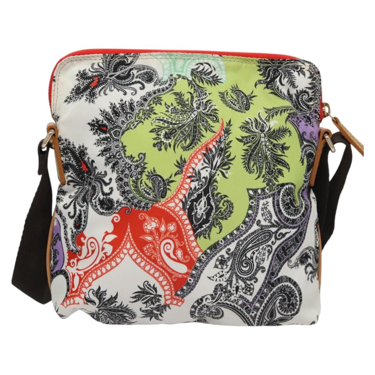 ETRO Shoulder Bag Nylon Gold White Auth bs24232