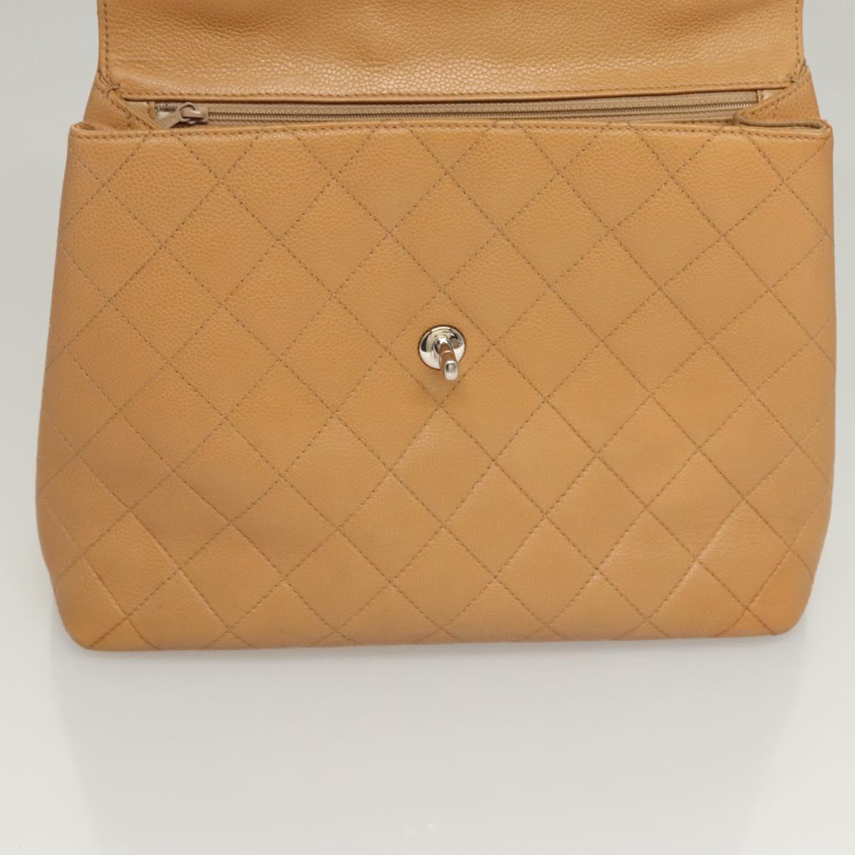 CHANEL Matelasse Hand Bag Calf Skin Beige CC Auth bs24263