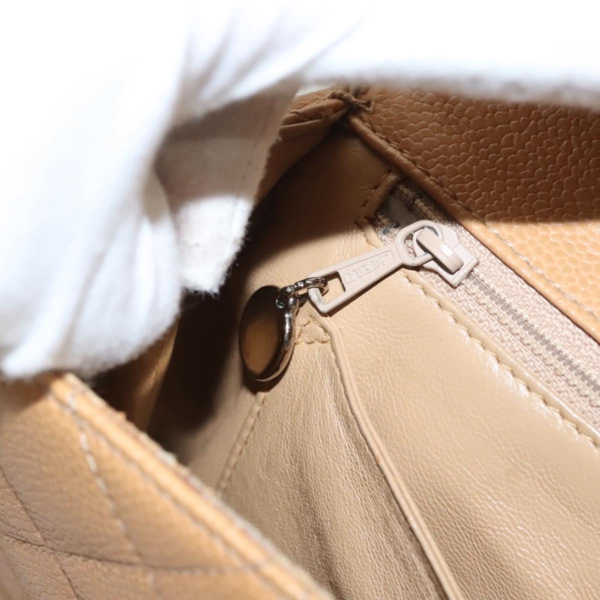 CHANEL Matelasse Hand Bag Calf Skin Beige CC Auth bs24263