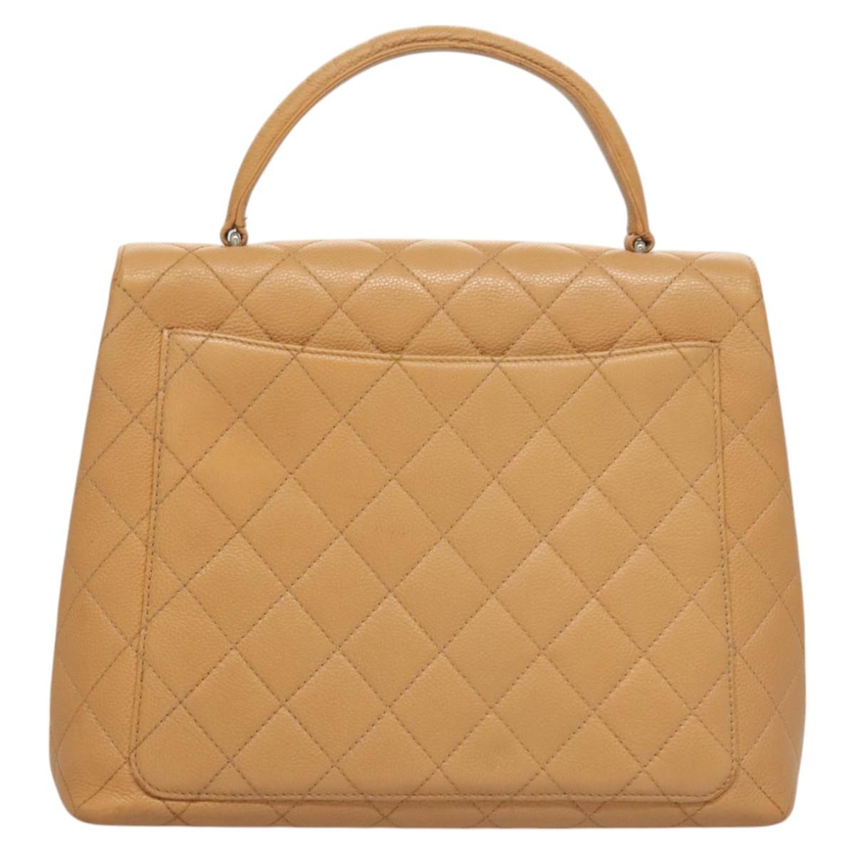 CHANEL Matelasse Hand Bag Calf Skin Beige CC Auth bs24263