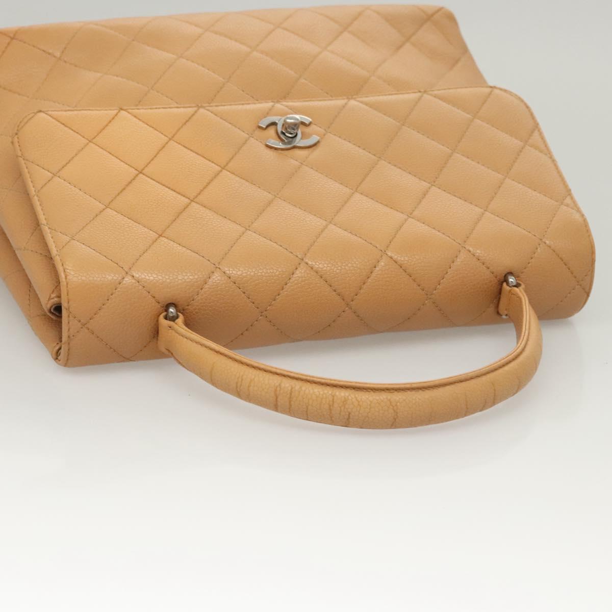 CHANEL Matelasse Hand Bag Calf Skin Beige CC Auth bs24263