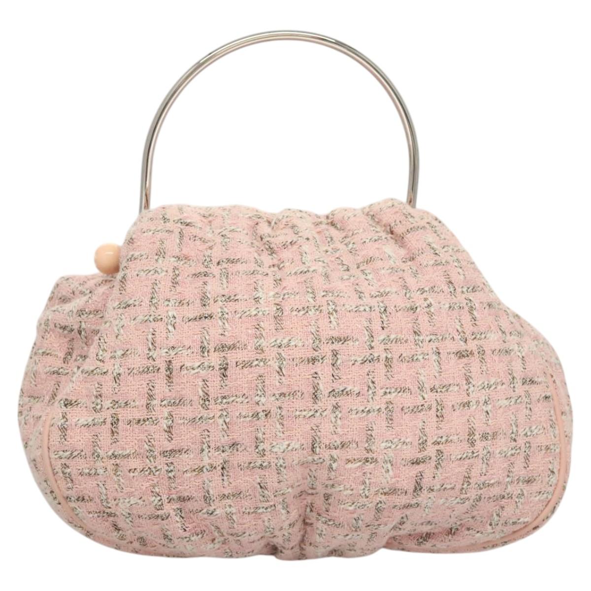 CHANEL Chain Hand Bag tweed Pink Silver CC Auth bs24284V
