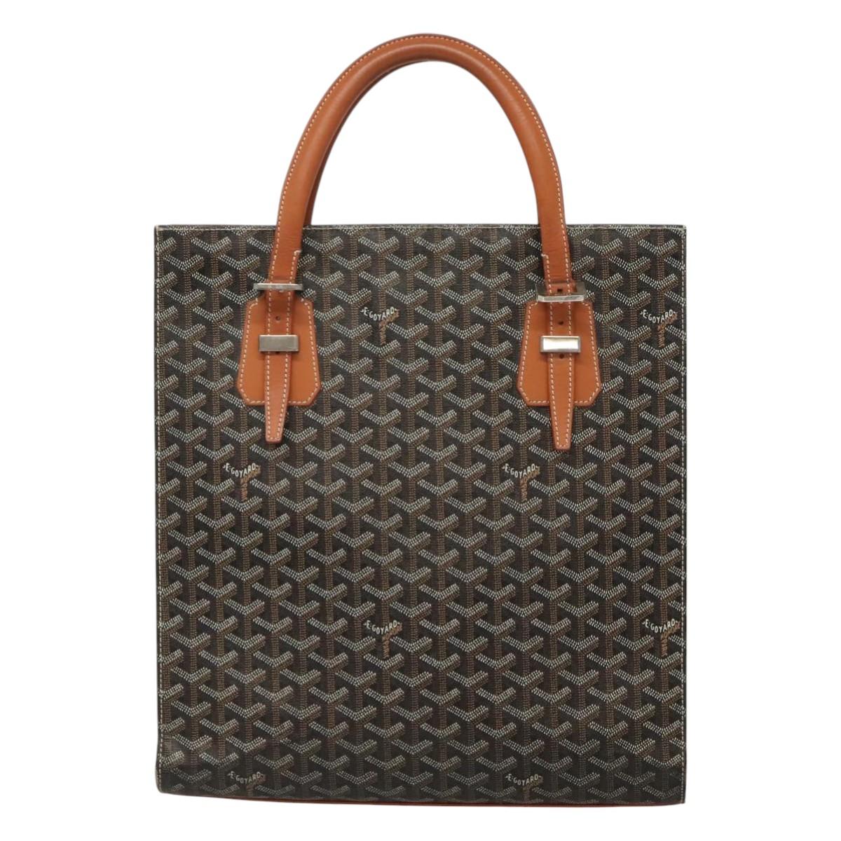 GOYARD Herringbone COMOR GM Tote Bag Leather Black Silver Auth bs24293
