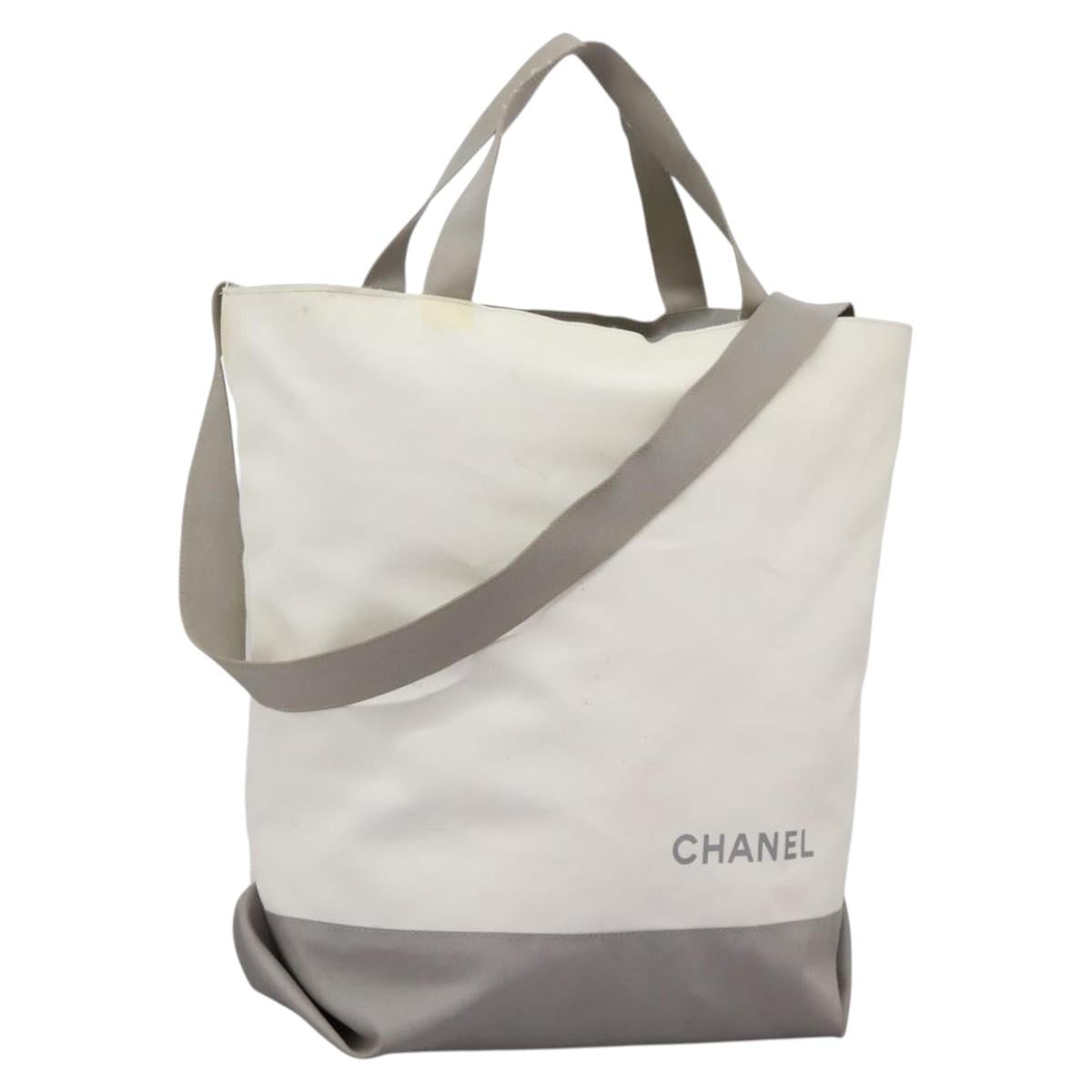 CHANEL Hand Bag Nylon 2way White Gray Silver CC Auth bs24302