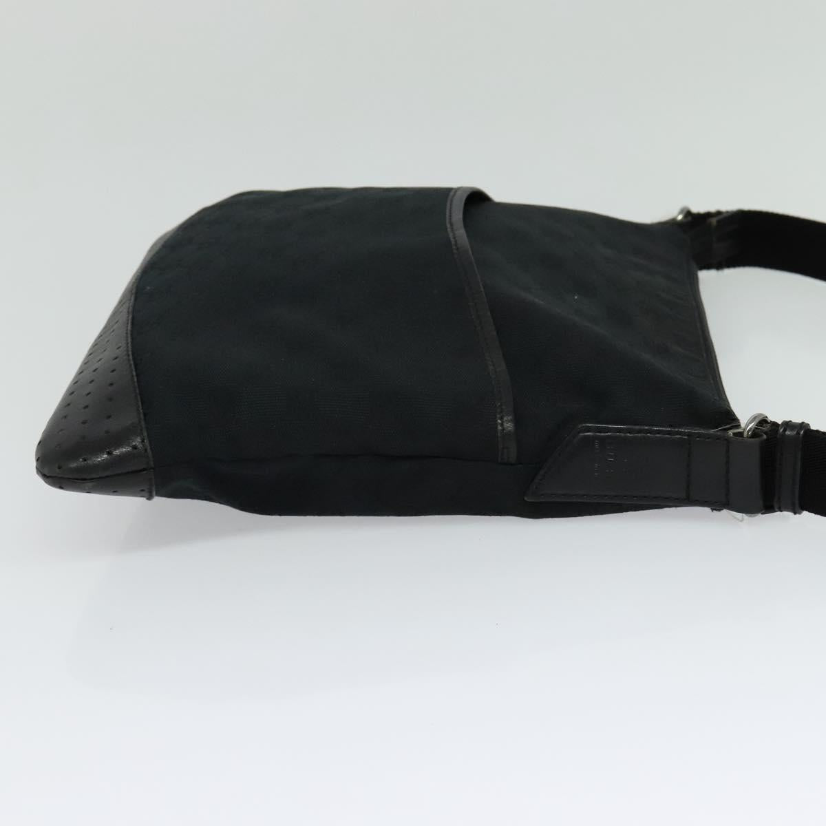 GUCCI GG Canvas Shoulder Bag Black Silver 145857 001013 Auth bs24306