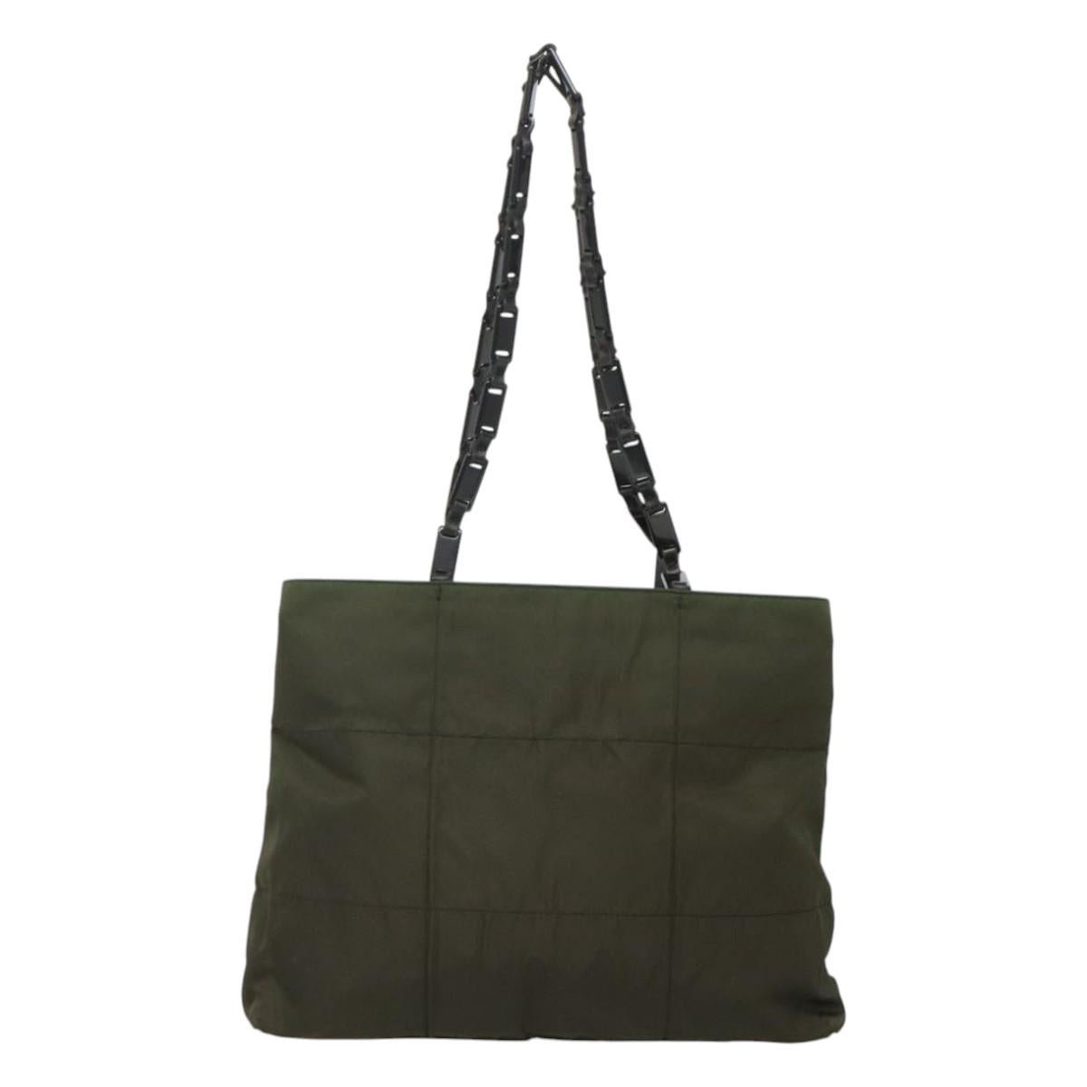 PRADA Shoulder Bag Nylon Khaki Silver Auth bs24325