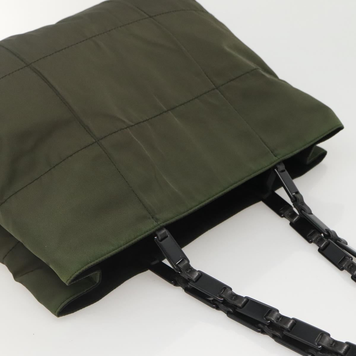 PRADA Shoulder Bag Nylon Khaki Silver Auth bs24325