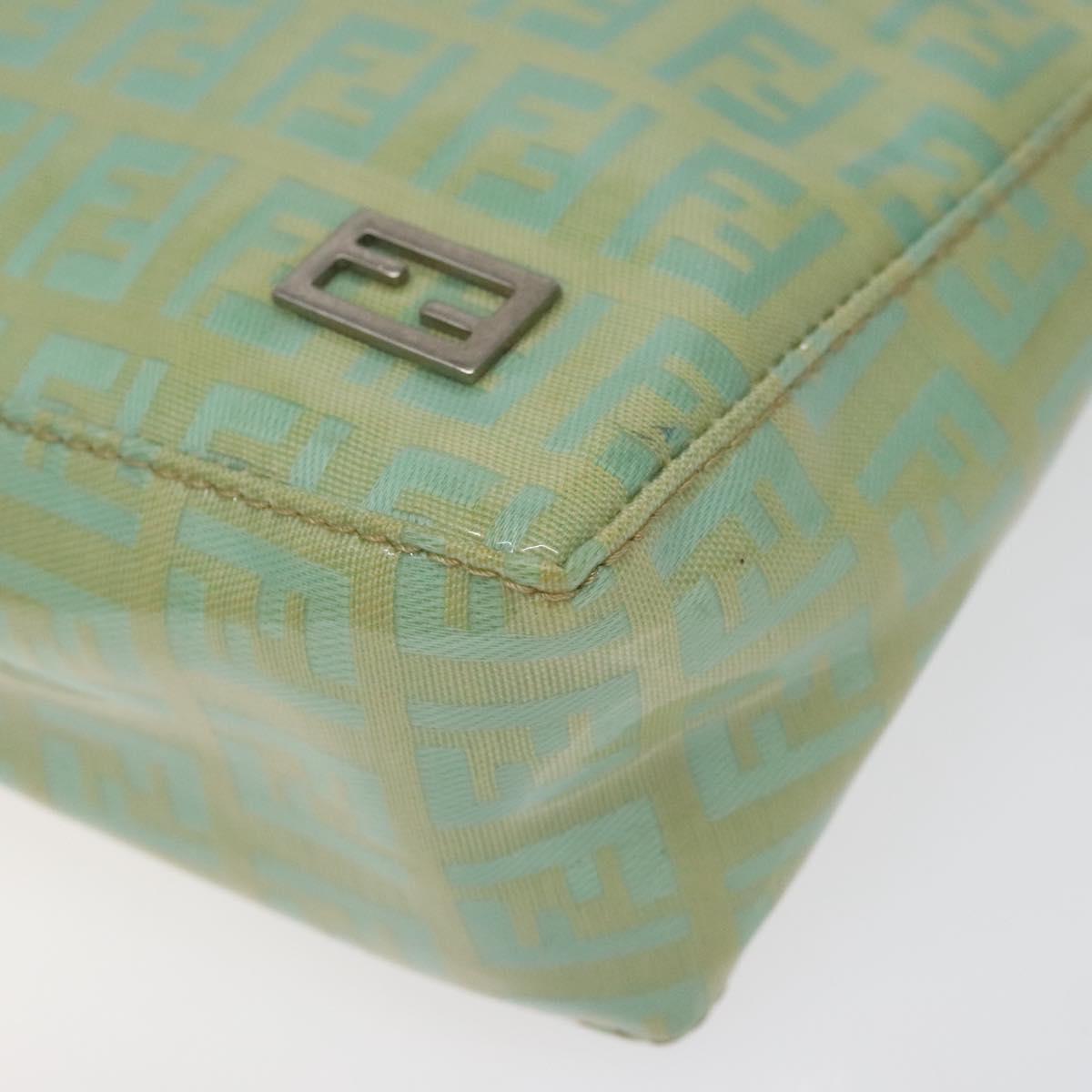 FENDI Zucchino Canvas Hand Bag Peppermint Silver Auth bs24337