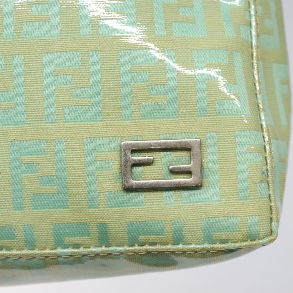 FENDI Zucchino Canvas Hand Bag Peppermint Silver Auth bs24337
