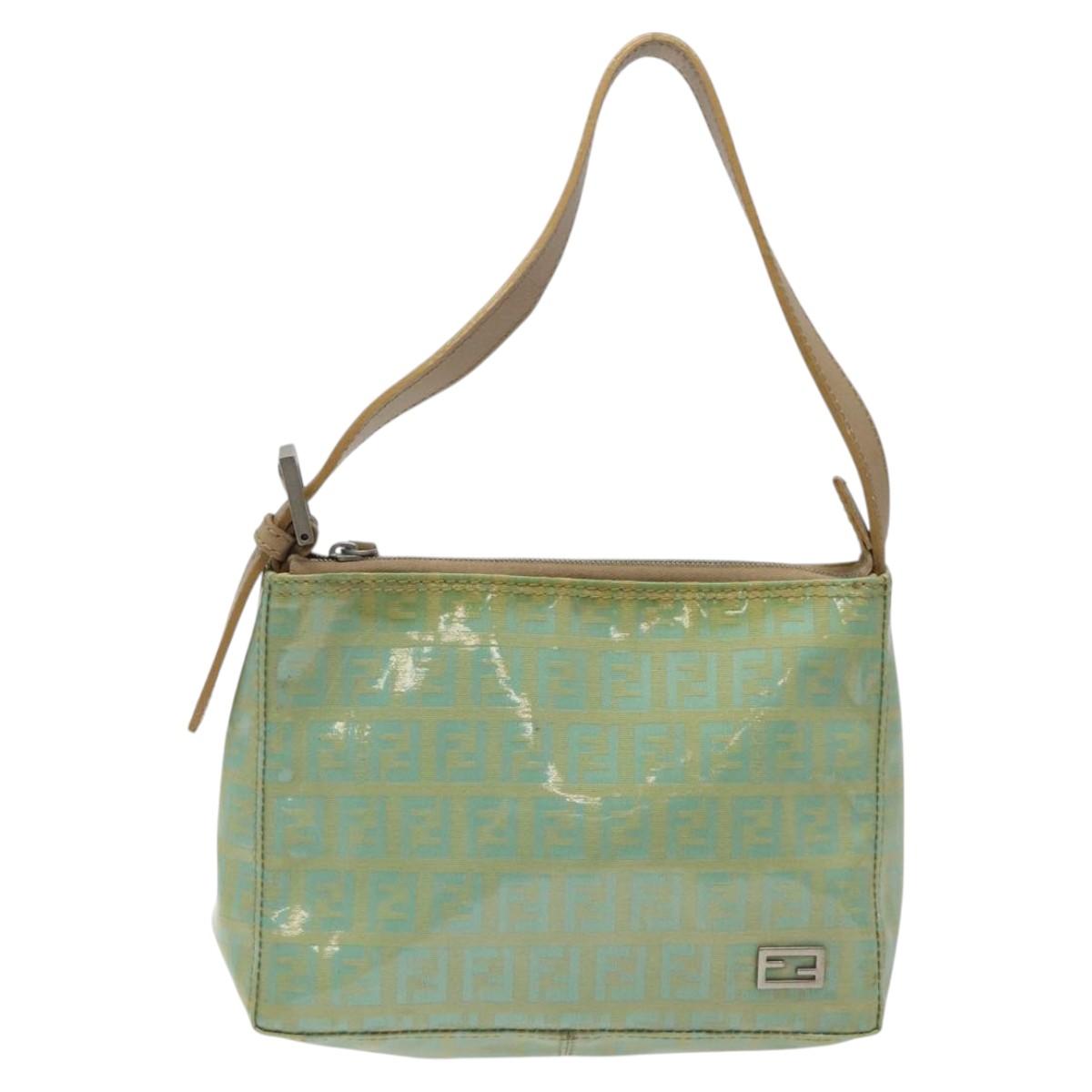 FENDI Zucchino Canvas Hand Bag Peppermint Silver Auth bs24337