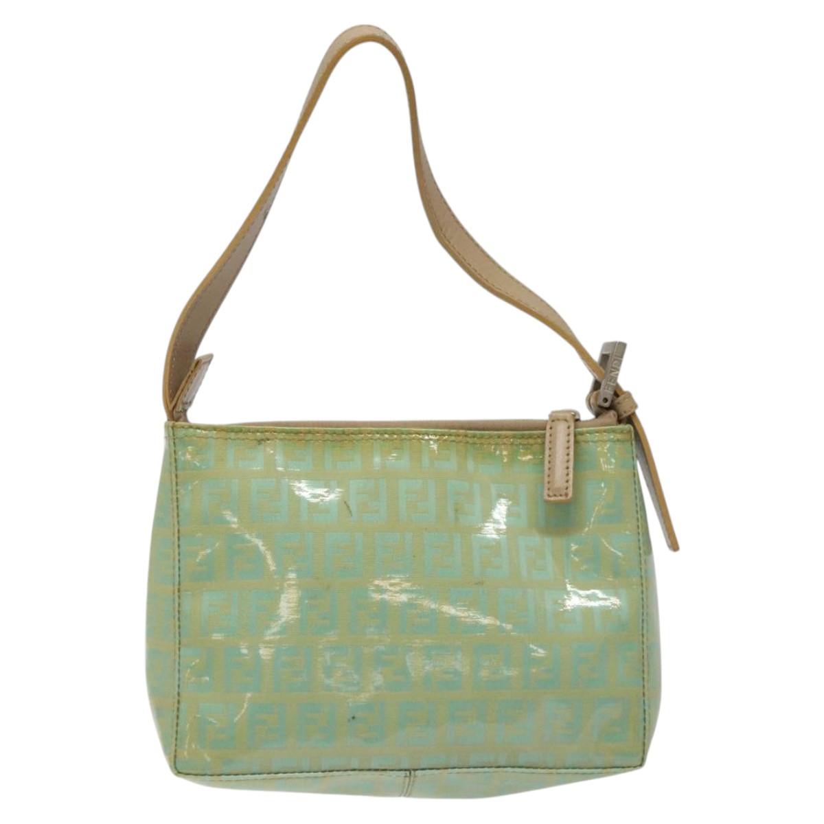 FENDI Zucchino Canvas Hand Bag Peppermint Silver Auth bs24337