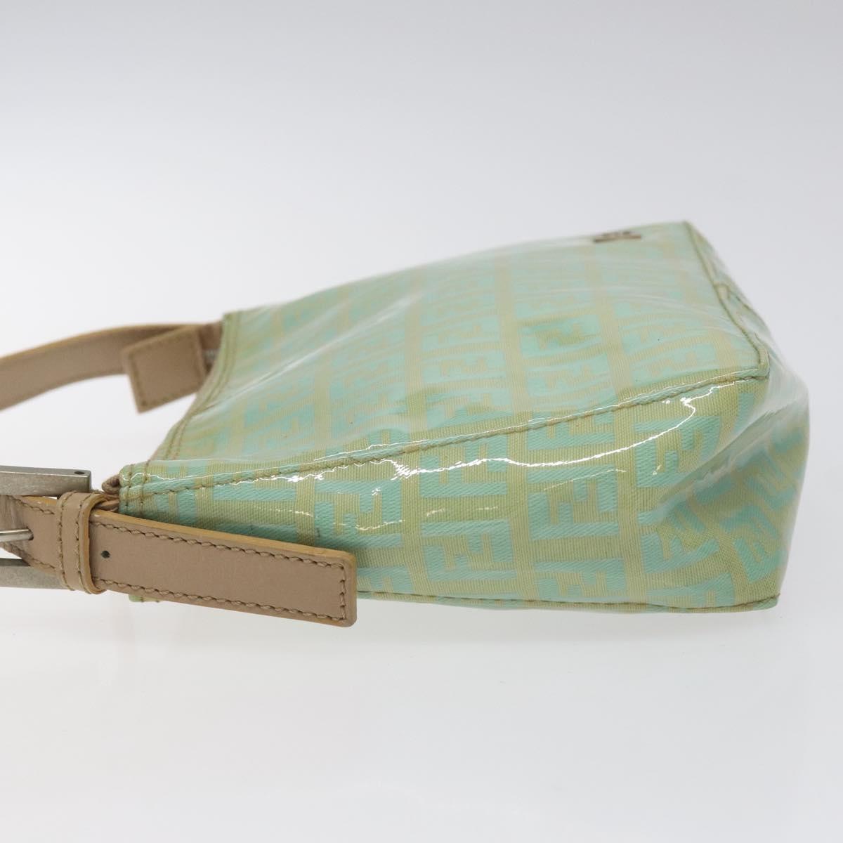 FENDI Zucchino Canvas Hand Bag Peppermint Silver Auth bs24337