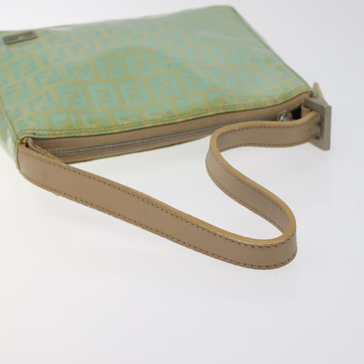 FENDI Zucchino Canvas Hand Bag Peppermint Silver Auth bs24337