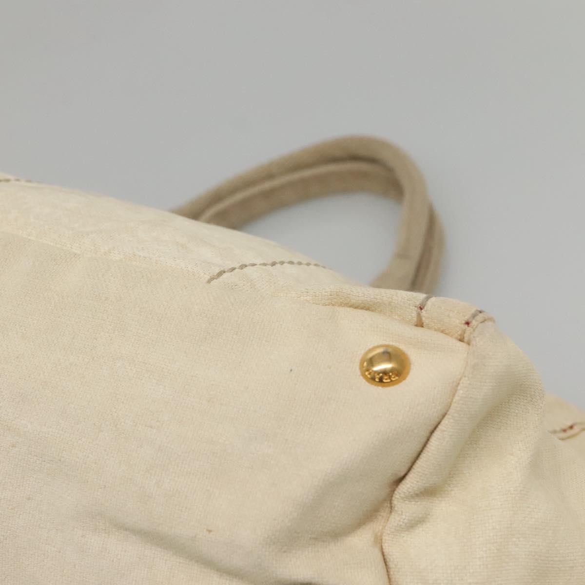 PRADA Canapa GM Hand Bag Canvas White Gold Auth bs24371