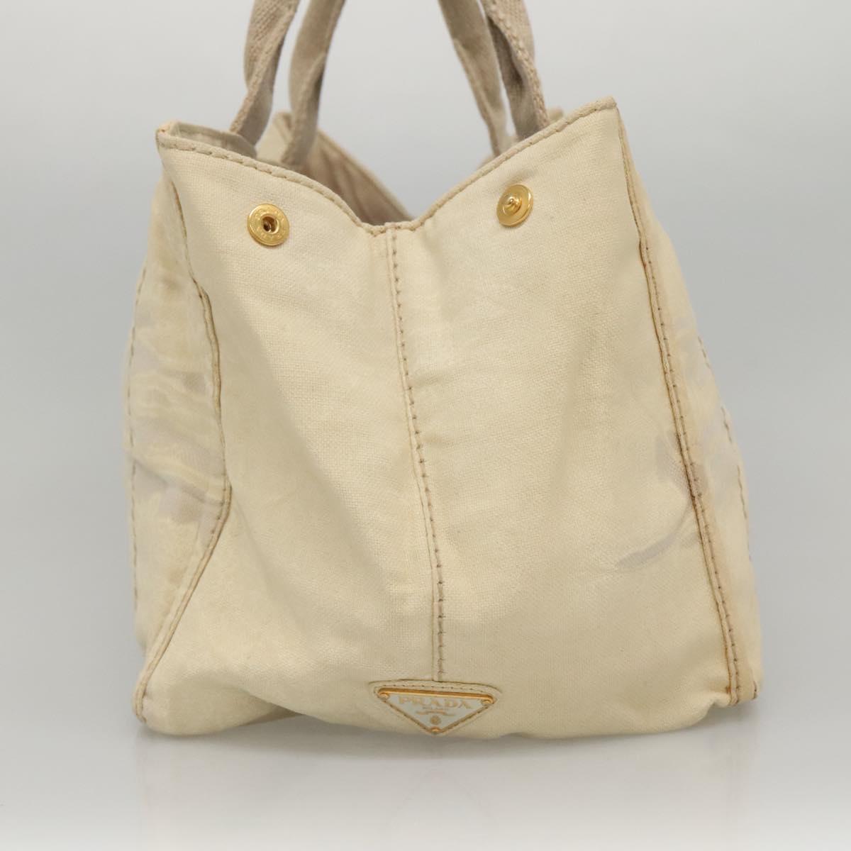 PRADA Canapa GM Hand Bag Canvas White Gold Auth bs24371