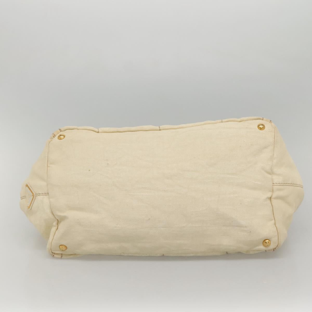PRADA Canapa GM Hand Bag Canvas White Gold Auth bs24371