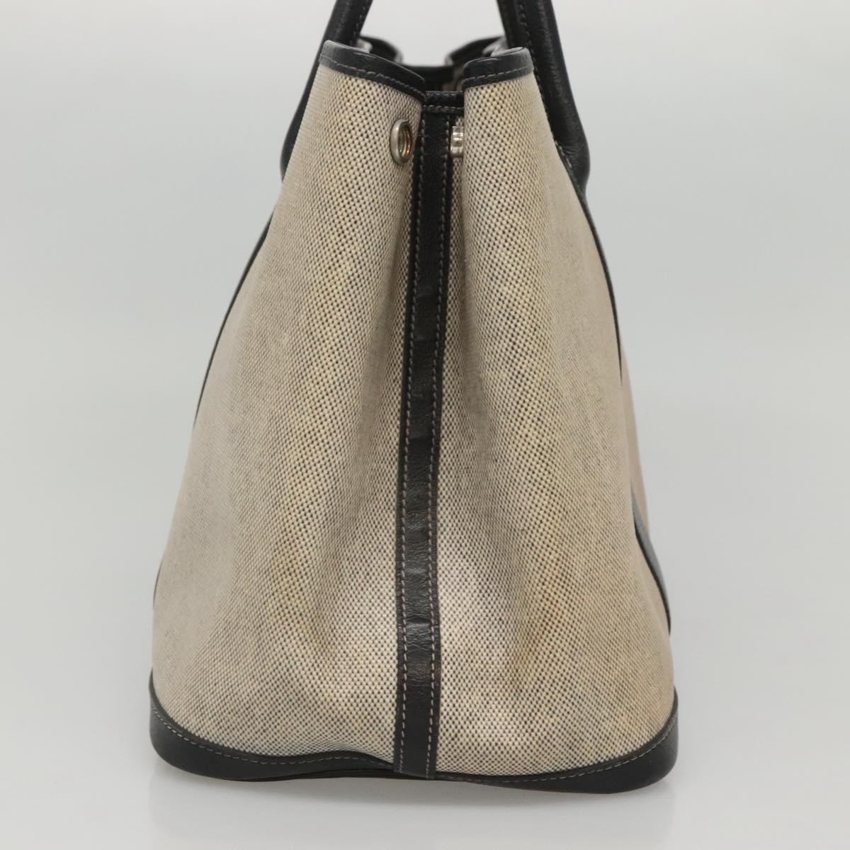 HERMES Garden party PM Hand Bag Coated Canvas Beige Auth bs24374