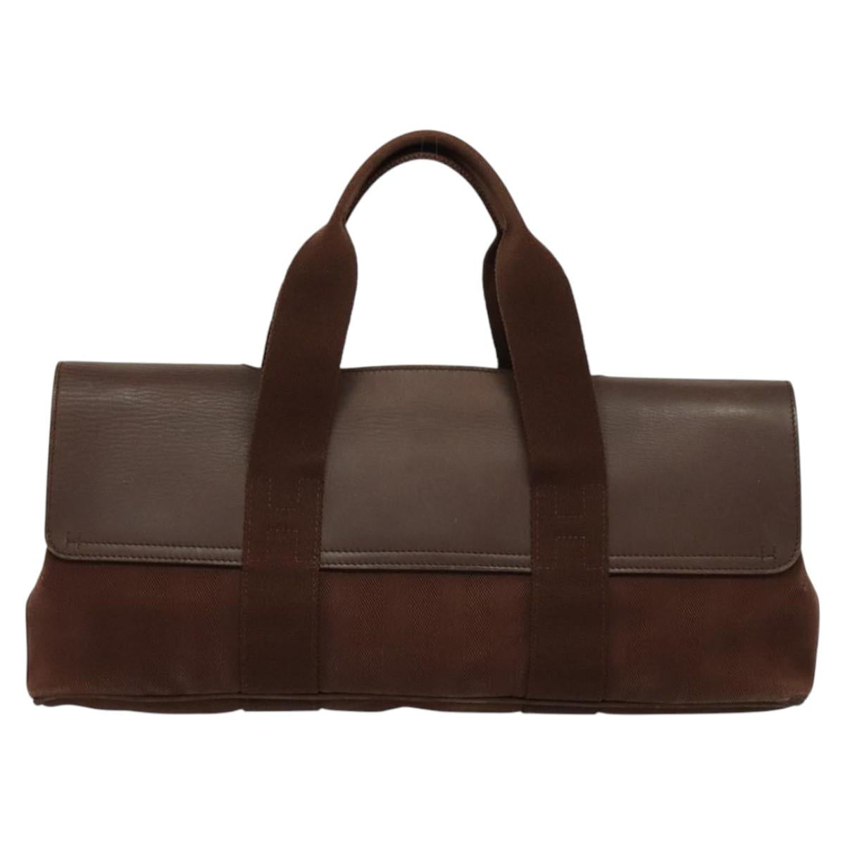 HERMES Valparaiso Long PM Hand Bag Canvas Brown Auth bs24375