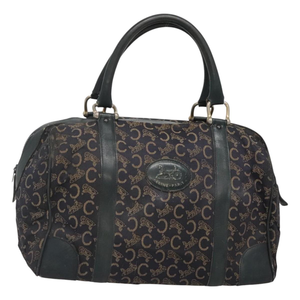 CELINE C Sulky Hand Bag Canvas Navy Gold Auth bs24387