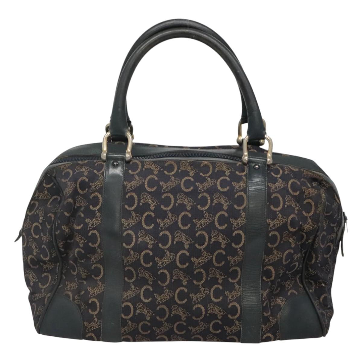 CELINE C Sulky Hand Bag Canvas Navy Gold Auth bs24387