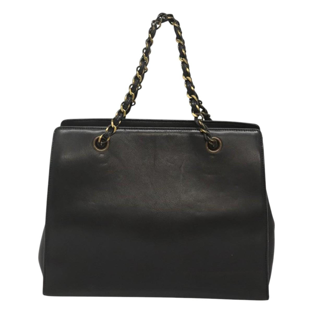 CHANEL Chain Hand Bag Leather Black CC Auth bs24390