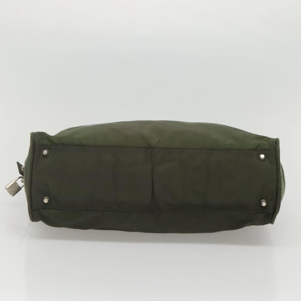 PRADA Hand Bag Nylon Khaki Silver Auth bs24401