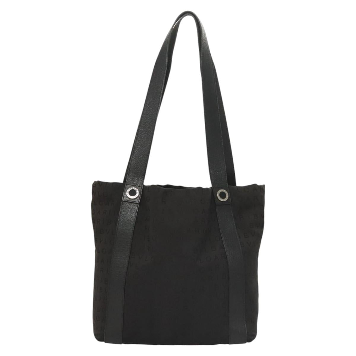 BVLGARI Logo mania Shoulder Bag Nylon Black Silver Auth bs24412