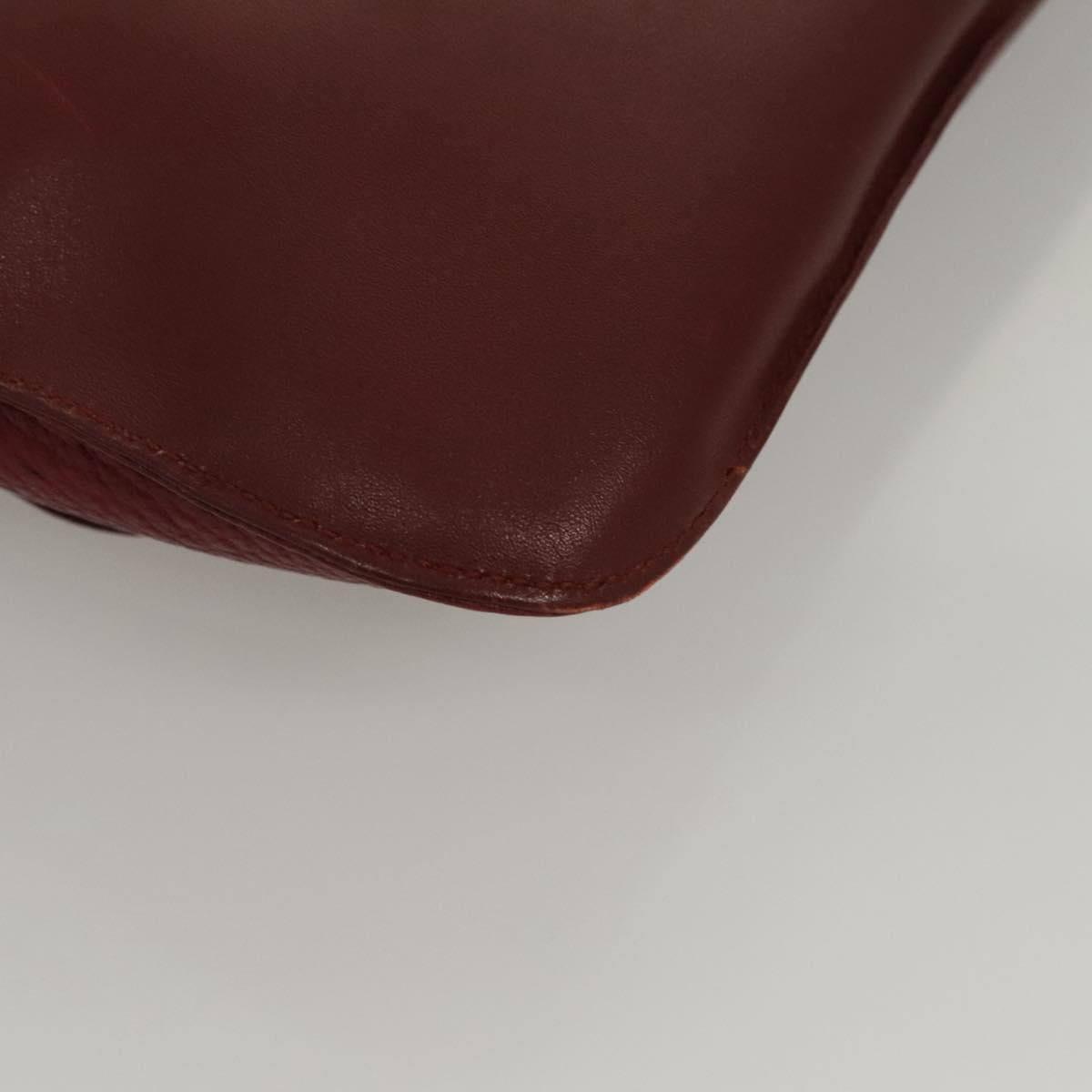 CARTIER Clutch Bag Leather Bordeaux Gold Auth bs24416