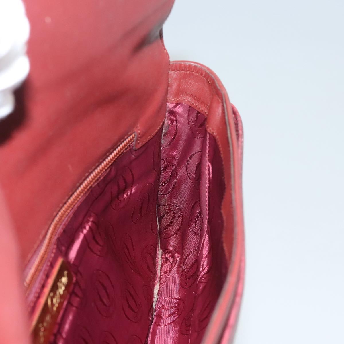 CARTIER Clutch Bag Leather Bordeaux Gold Auth bs24416