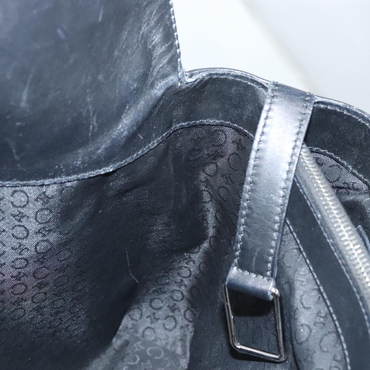 CELINE C Macadam Canvas Hand Bag Black Silver Auth bs24420