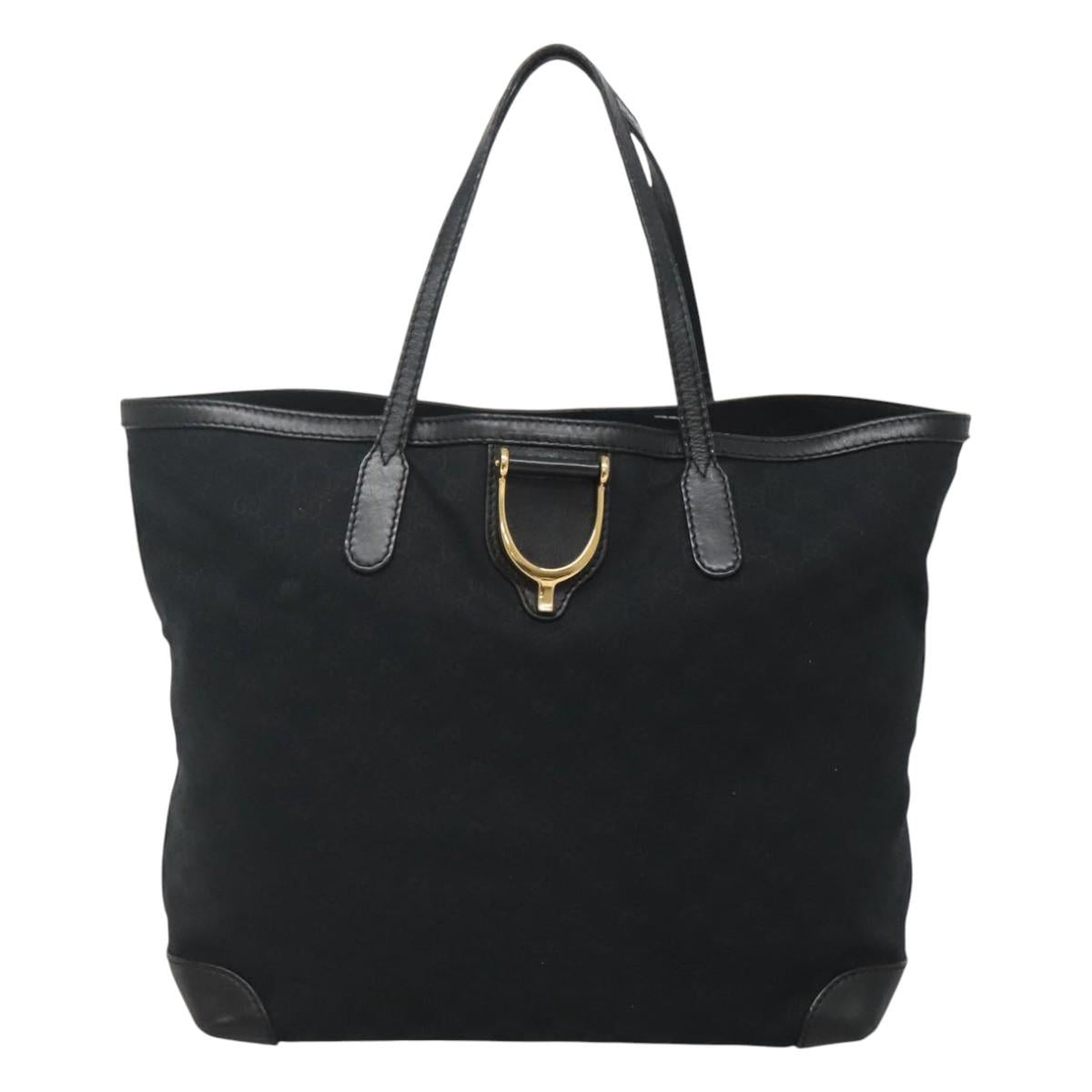 GUCCI GG Canvas Tote Bag Black Gold 305585 Auth bs24442