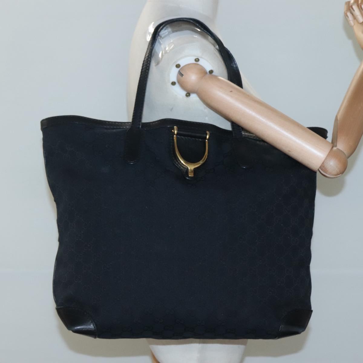 GUCCI GG Canvas Tote Bag Black Gold 305585 Auth bs24442